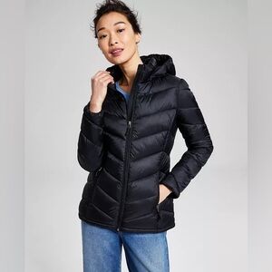 Charter Club Black Hooded Puffer Jacket